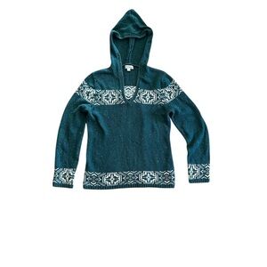 Great Northwest Women’s Teal Green Winter V-Neck Hooded Geometric Sweater M